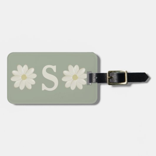 Sage Green Daisy Monogrammed Bagagelabel (Voorkant horizontaal)