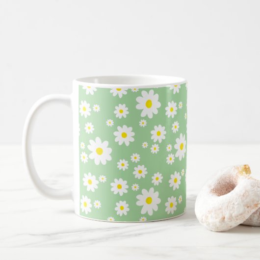 Sage Green Daisy Pattern Spring Coffee Mok (Met donut)