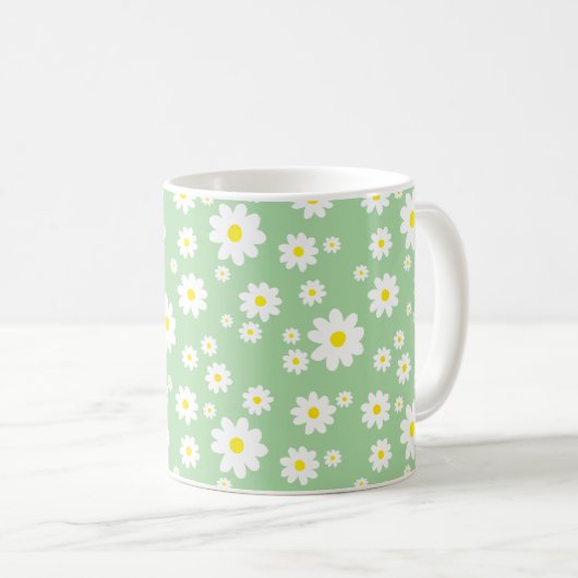 Sage Green Daisy Pattern Spring Coffee Mok (Voorkant rechts)