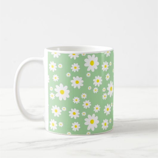 Sage Green Daisy Pattern Spring Coffee Mok (Links)