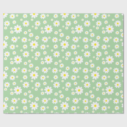 Sage Green Daisy Pattern Wrapping Paper Cadeaupapier (Vlak)