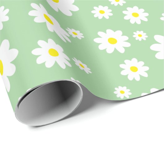 Sage Green Daisy Pattern Wrapping Paper Cadeaupapier (Rol Hoek)