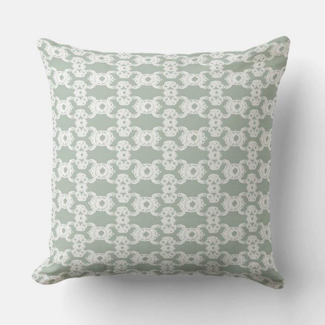 Sage Green Damask Buitenkussen (Voorkant)