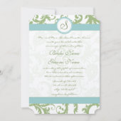 Sage Green Damask en Aqua Damask Wedding Invite Kaart (Voorkant)