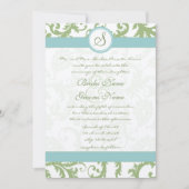 Sage Green Damask en Aqua Damask Wedding Invite Kaart (Voorkant)