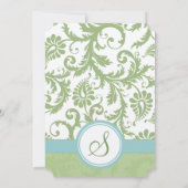 Sage Green Damask en Aqua Damask Wedding Invite Kaart (Achterkant)