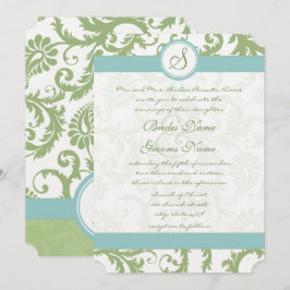 Sage Green Damask en Aqua Damask Wedding Invite Kaart
