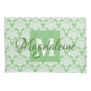 Sage Green Damask Hoesje met Monogram Kussensloop