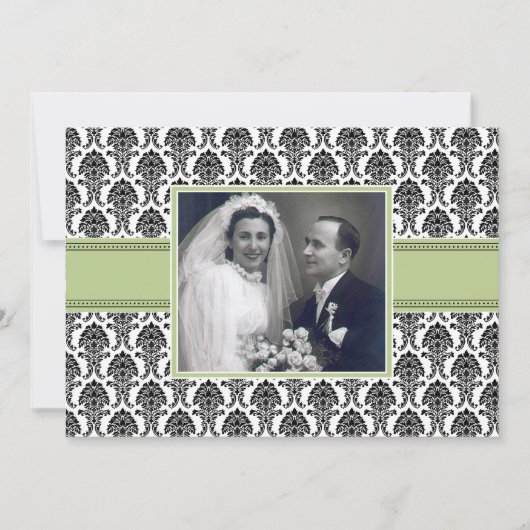 Sage Green Damask Jubileum Party Invitation Kaart (Voorkant)