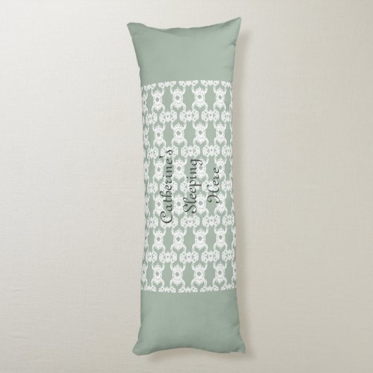 Sage Green Damask Lichaamskussen (Achterkant (Verticaal))