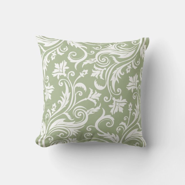 Sage Green  Damask Patroon Kussen (Voorkant)