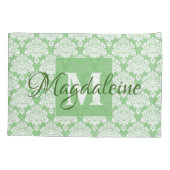 Sage Green Damask Pillow Hoesje met Monogram Kussensloop (Achterkant)