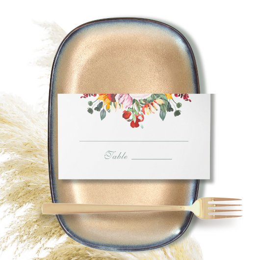 Sage Green Dark Red Golden Zonnebloem Waterverf Plaatskaartje