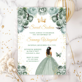 Sage Green Dark Skin Princess Sweet Sixteen Kaart