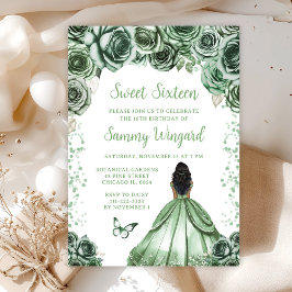 Sage Green Dark Skin Princess Sweet Sixteen Kaart