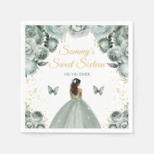 Sage Green Dark Skin Princess Sweet Sixteen Servet