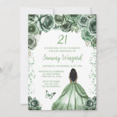 Sage Green Dark Skin Prinses Verjaardagsfeestje Kaart (Voorkant)