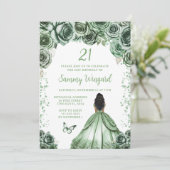 Sage Green Dark Skin Prinses Verjaardagsfeestje Kaart (Staand voorkant)