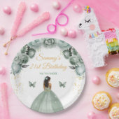 Sage Green Dark Skin Prinses Verjaardagsfeestje Papieren Bordje (Feest)