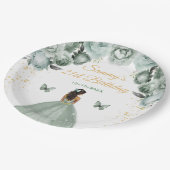 Sage Green Dark Skin Prinses Verjaardagsfeestje Papieren Bordje (Gekanteld)