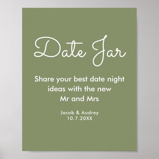 Sage Green Date Jar Wedding Shower Poster (Voorkant)