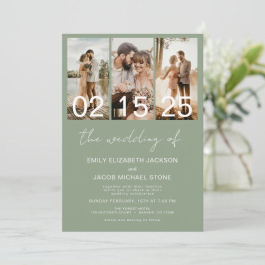 Sage Green De bruiloft van foto Simple Minimalist Kaart (Staand voorkant)