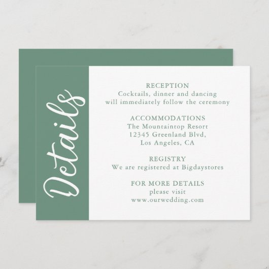 Sage Green Decorative Calligraphy Informatiekaartje (Voorkant / Achterkant)