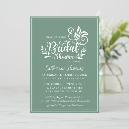 Sage Green Decorative Wedding Calligraphy Kaart (Staand voorkant)