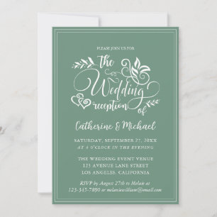 Sage Green Decorative Wedding Calligraphy Kaart