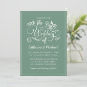 Sage Green Decorative Wedding Calligraphy Kaart (Staand voorkant)