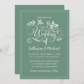 Sage Green Decorative Wedding Calligraphy Kaart (Voorkant / Achterkant)