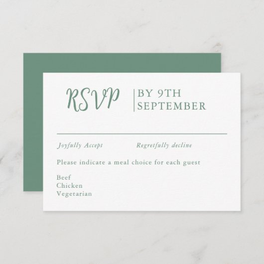 Sage Green Decorative Wedding Calligraphy RSVP Kaartje (Voorkant / Achterkant)