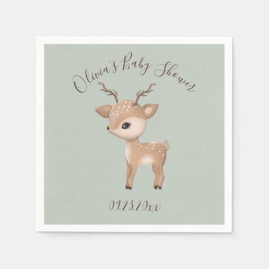 Sage Green Deer Baby shower Napkins Servet (Voorkant)