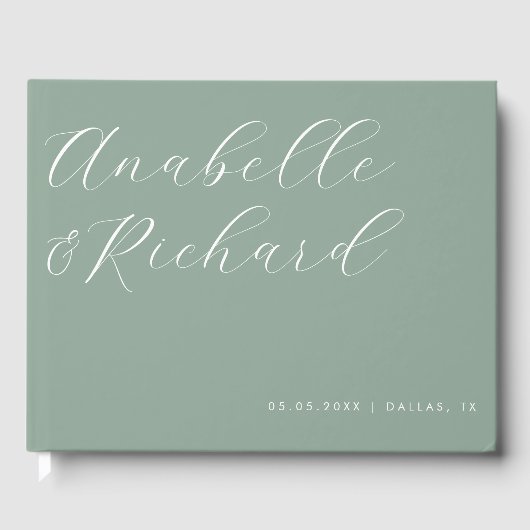 Sage Green Delicate Calligraphy Romantic Wedding Gastenboek (Voorkant)