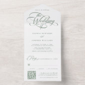Sage Green Delicate Elegant Script Wedding All In One Uitnodiging (Binnen)