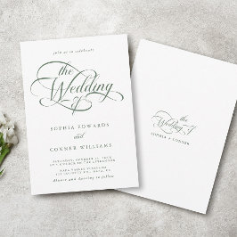 Sage Green Delicate Elegant Script Wedding Kaart