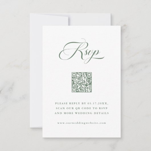 Sage Green Delicate Elegant Script Wedding RSVP Kaartje (Voorkant)