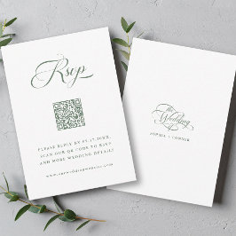 Sage Green Delicate Elegant Script Wedding RSVP Kaartje