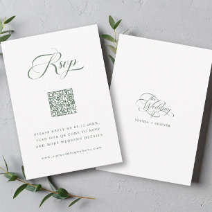 Sage Green Delicate Elegant Script Wedding RSVP Kaartje