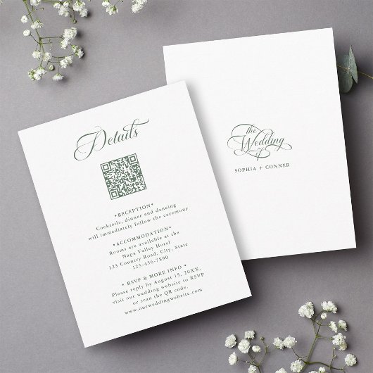 Sage Green Delicate Elegant Wedding Details Informatiekaartje