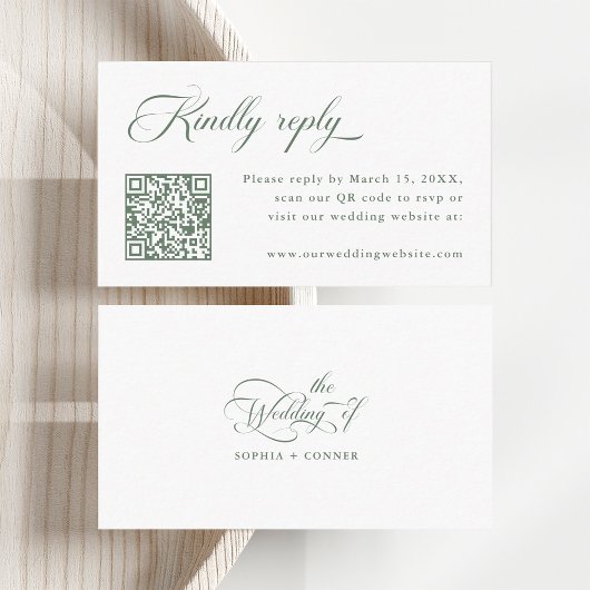 Sage Green Delicate Elegant Wedding RSVP Informatiekaartje