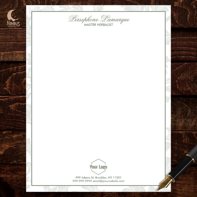 Sage Green Delicate Letterhead Herbal Business Briefhoofd (Front)