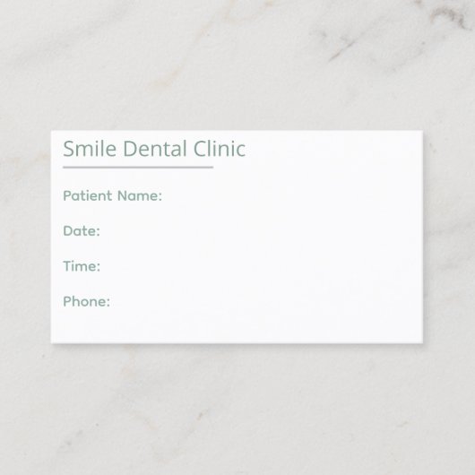 Sage Green Dental Appointment Card One Line Afsprakenkaartje (Voorkant)