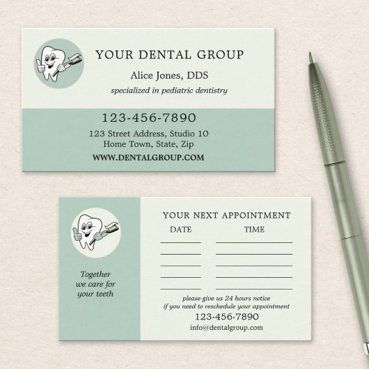 Sage Green Dentist Appointment Visitekaartje Afsprakenkaartje