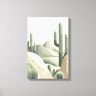 Sage Green Desert Modern Boho Cactus Landscape Canvas Afdruk