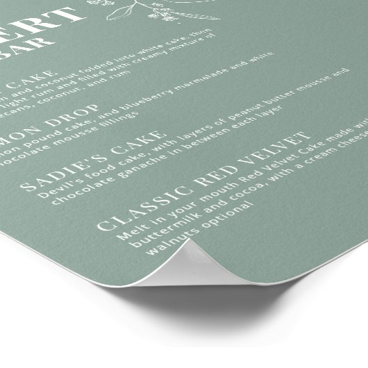 Sage Green Dessert Bar Wedding Sign Poster (Hoek)