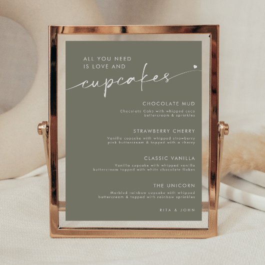 Sage Green Dessert Cupcake Menu Trouwbord Poster