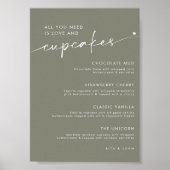 Sage Green Dessert Cupcake Menu Trouwbord Poster (Voorkant)