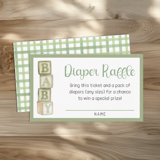 Sage Green Diaper Raffle Card | Baby Shower Insert Informatiekaartje