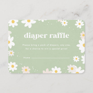 Sage Green Diaper Raffle Daisies Informatiekaartje